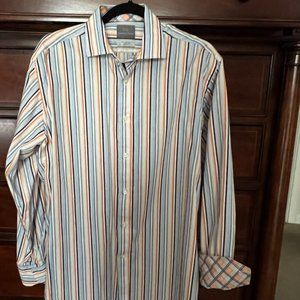 Thomas Dean long sleeve striped dress shirt